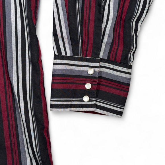 Wrangler Western Shirt Adult 2XL XXL Black Red Silver Striped Pearl Snap Cowboy - Picture 5 of 7